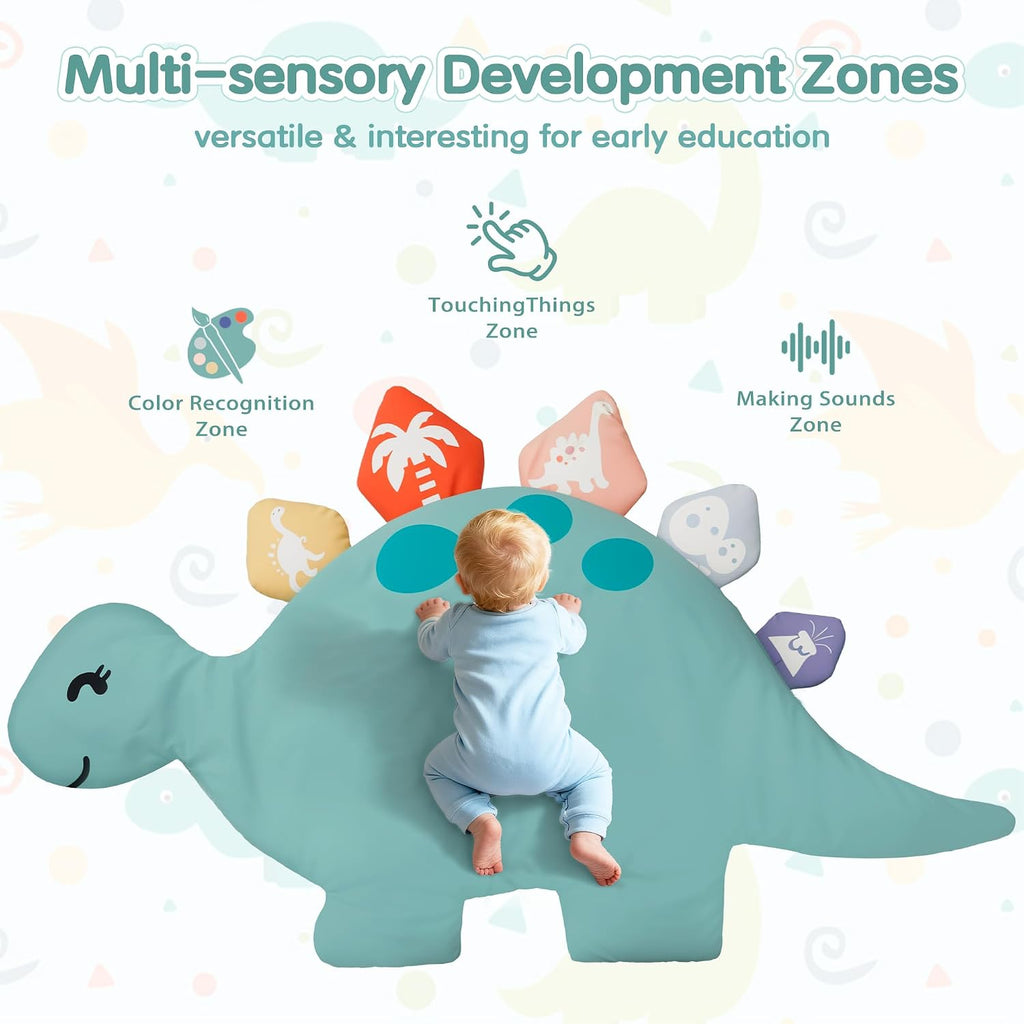 Baby Tummy Time Mat, Oversize Dinosaur Shaped Baby Play Gym Mat with 6 Toys, Play Mat for Babies 0-6-12 Months