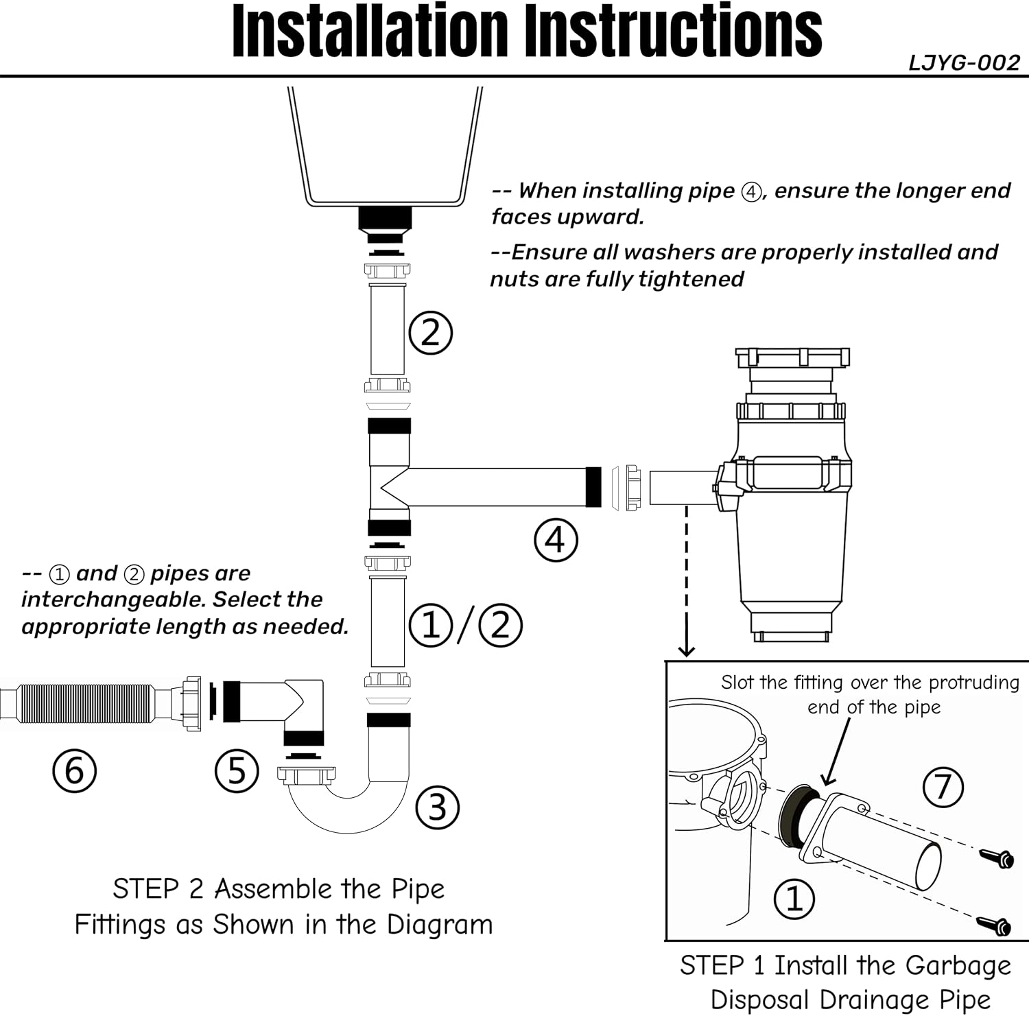 Garbage Disposal Installation Kit For Double Bowl Sink, 1-1/2 Inch Drain | Wall/Floor Outlet, Reinforced PP, P-Trap