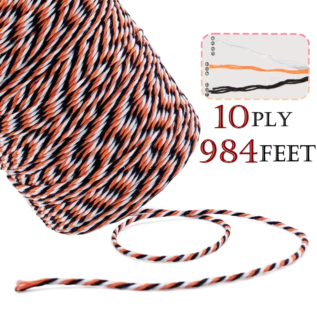 Orange Black White Twine 984ft Cotton String