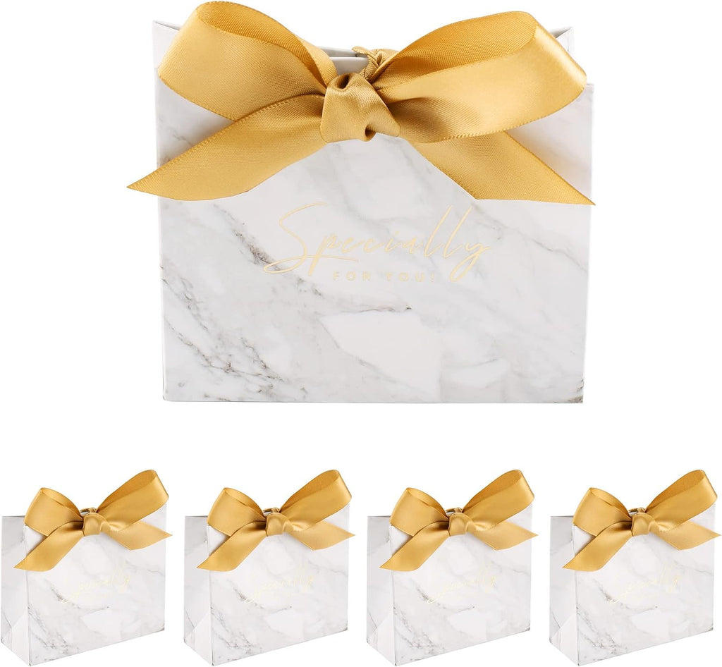 50 Pcs Wedding Party Favor Boxes, Small Thank You Gift Bags Candy Boxes with Gold Bow Ribbon Wedding Bridal Shower