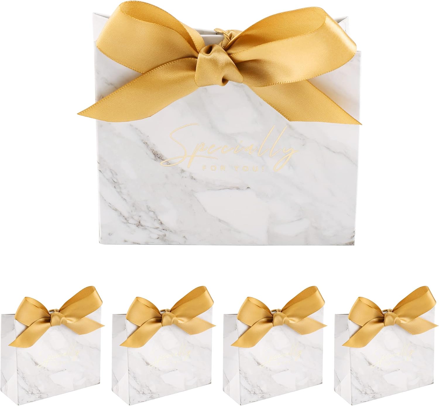 50 Pcs Wedding Party Favor Boxes, Small Thank You Gift Bags Candy Boxes with Gold Bow Ribbon Wedding Bridal Shower