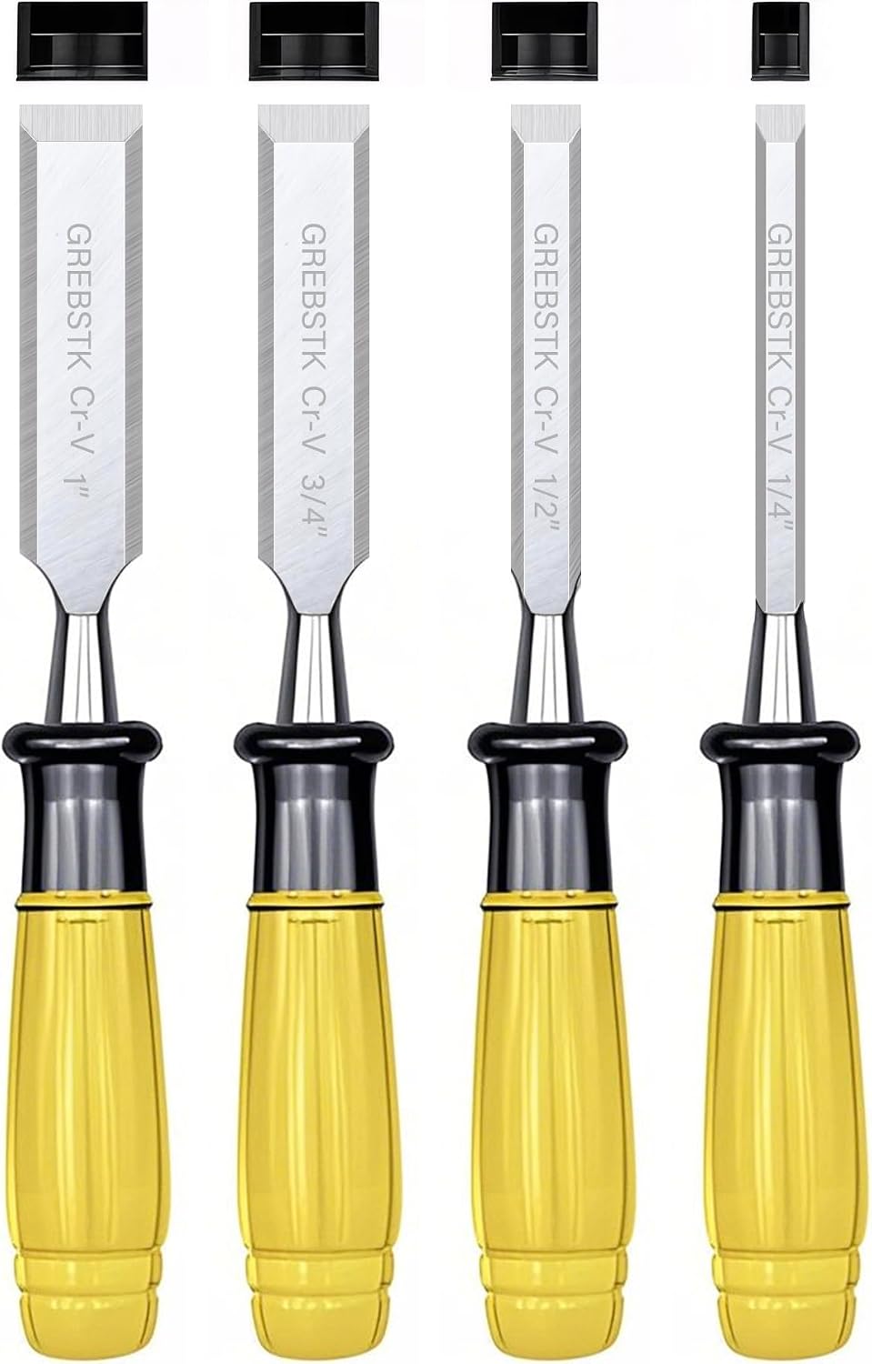 4 Piece Wood Chisel Set CR-V Steel Sharp Bevel Edge for Woodworking | Chromium Vanadium, High Hardness & Durability.