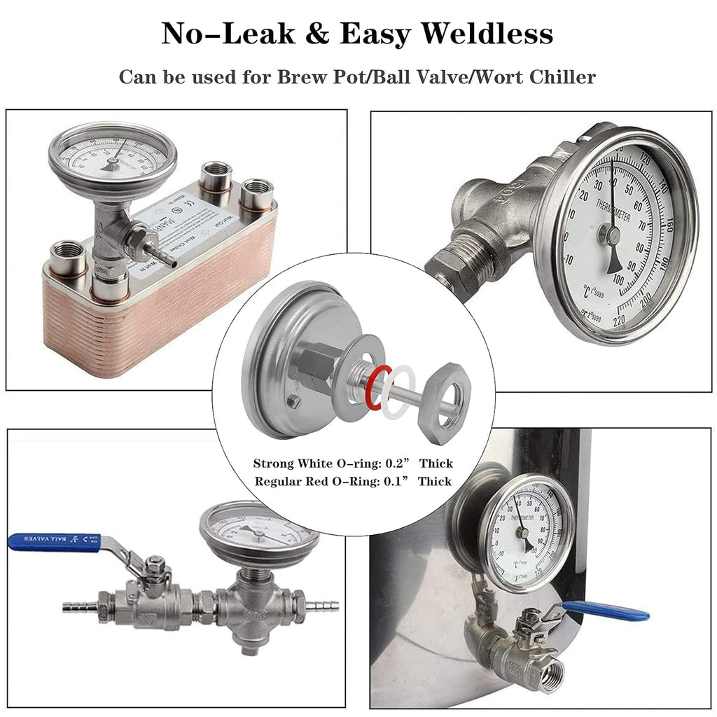 FERRODAY 3" Dial 2" Probe 1/2 NPT Stainless Steel Dial Kettle Thermometer
