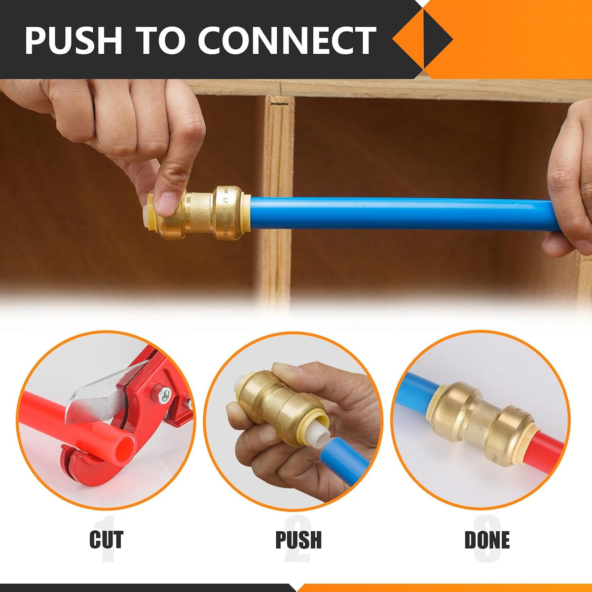 5PC HeSun 3/4" x 3/4" Push to Connect Coupling(PF008-5)