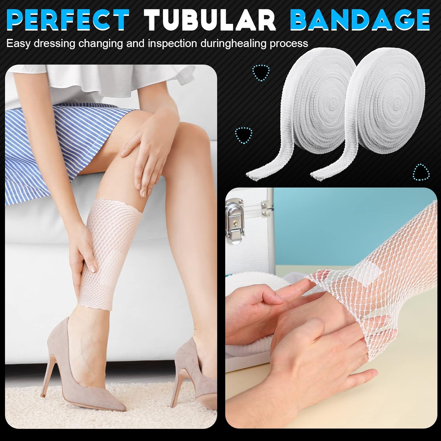 2 Rolls Tubular Bandage Elastic Net Wound Dressing Stretch Dressing Retainer Tubular Elastic Gauze Bandage for Wound