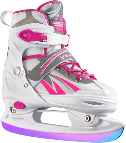 Adjustable Ice Skates for Kids Girls Boys, 4 Size Adjustable Beginner Ice Hockey Skates for Youths Teen, Warm Ice