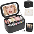 Makeup Bag With LED Mirror, Travel Makeup Bag With 3 Color Setting Light Up Mirror Cosmetic Makeup Organizer Vanity