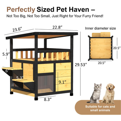 Outdoor Cat House Weatherproof, Outside Two Story Feral Cat Shelter with Escape Door, Scratching Mat, Pull-Out