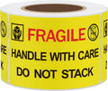 2x3 inch 300pcs Fragile Stickers for Shipping Moving Handle with Care Do Not Stack Yellow Warning Labels (Type 2)