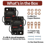 Elifecenter 80A Amp Circuit Breaker with Manual Reset 12V-48V DC Two Sets