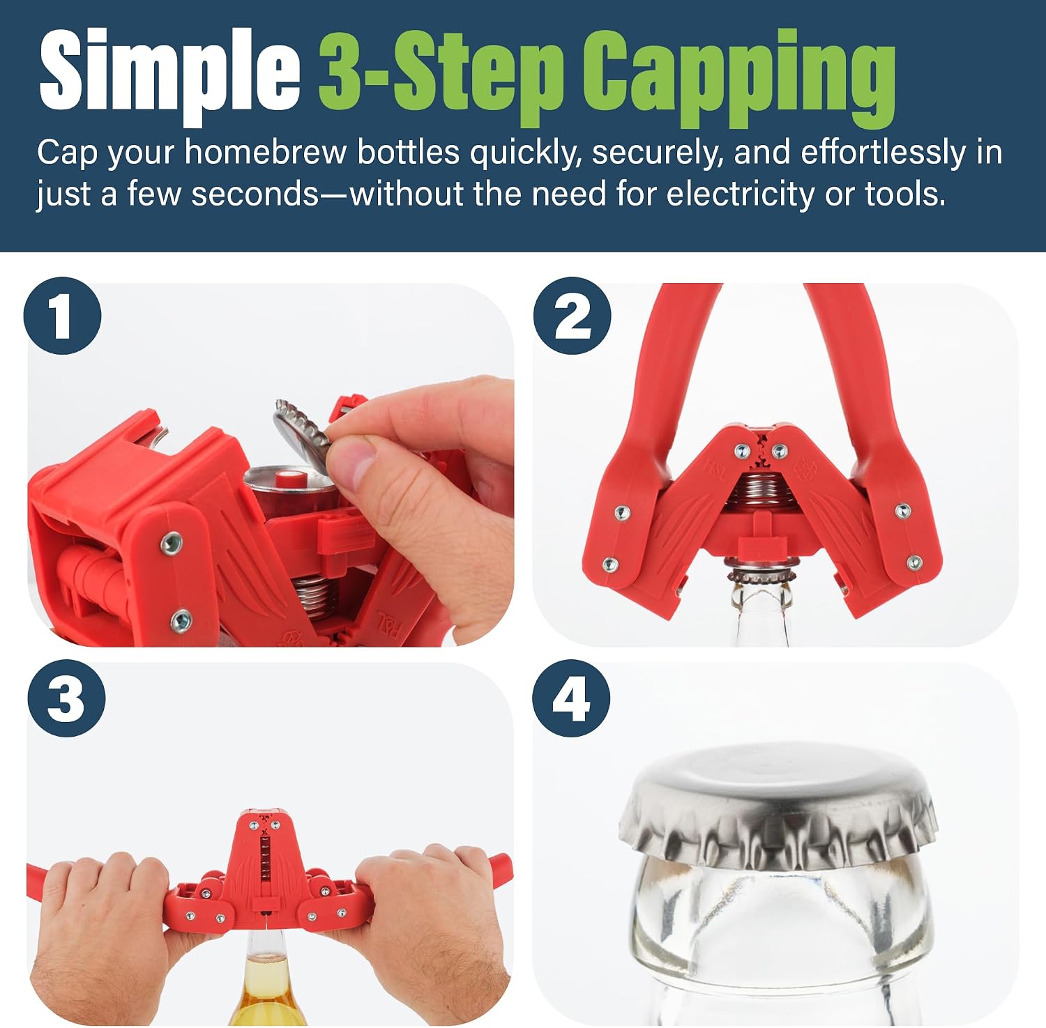 Bottle Capper Including 120 Free Caps for Home Brew Beer Making or Lemonade Glass Bottles - Easy to Cap