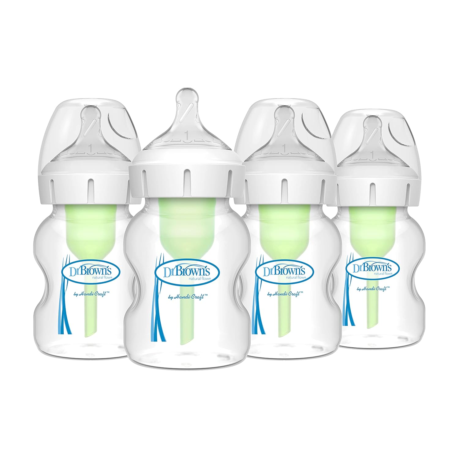Dr. Brown’s Natural Flow Anti-Colic Options+ Wide-Neck Baby Bottles 5 oz/150 mL, with Level 1 Slow Flow Nipple, 4