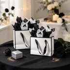 Small White & Black Gift Bags with Handles and Tissue Paper, 4 Pack