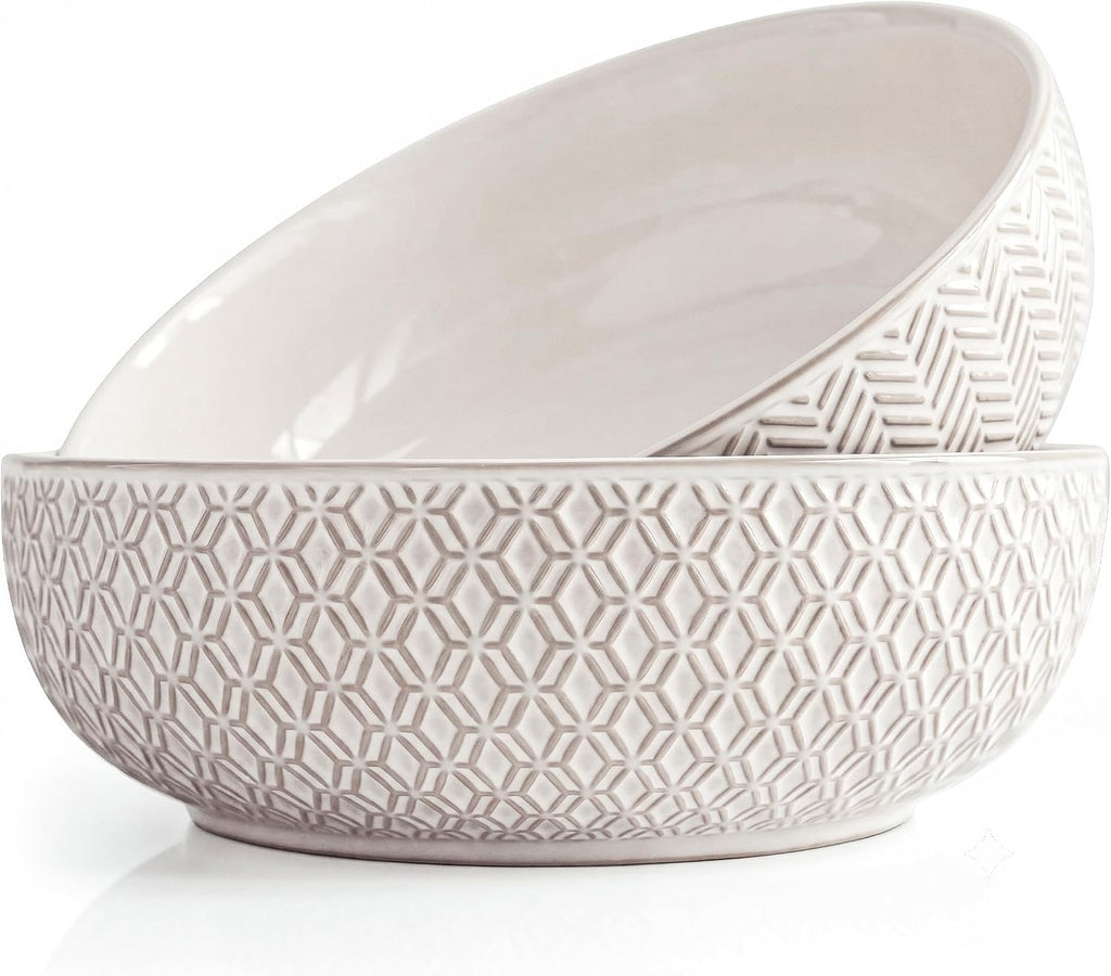 Ceramic Serving Bowls, Embossed, Oven Safe, Set of 2, Ivory