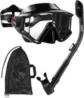 Snorkeling Gear for Adult Kid - Anti-Fog Mask with Top Dry Valve | Panoramic View Anti-Leak Snorkel Set with Travel