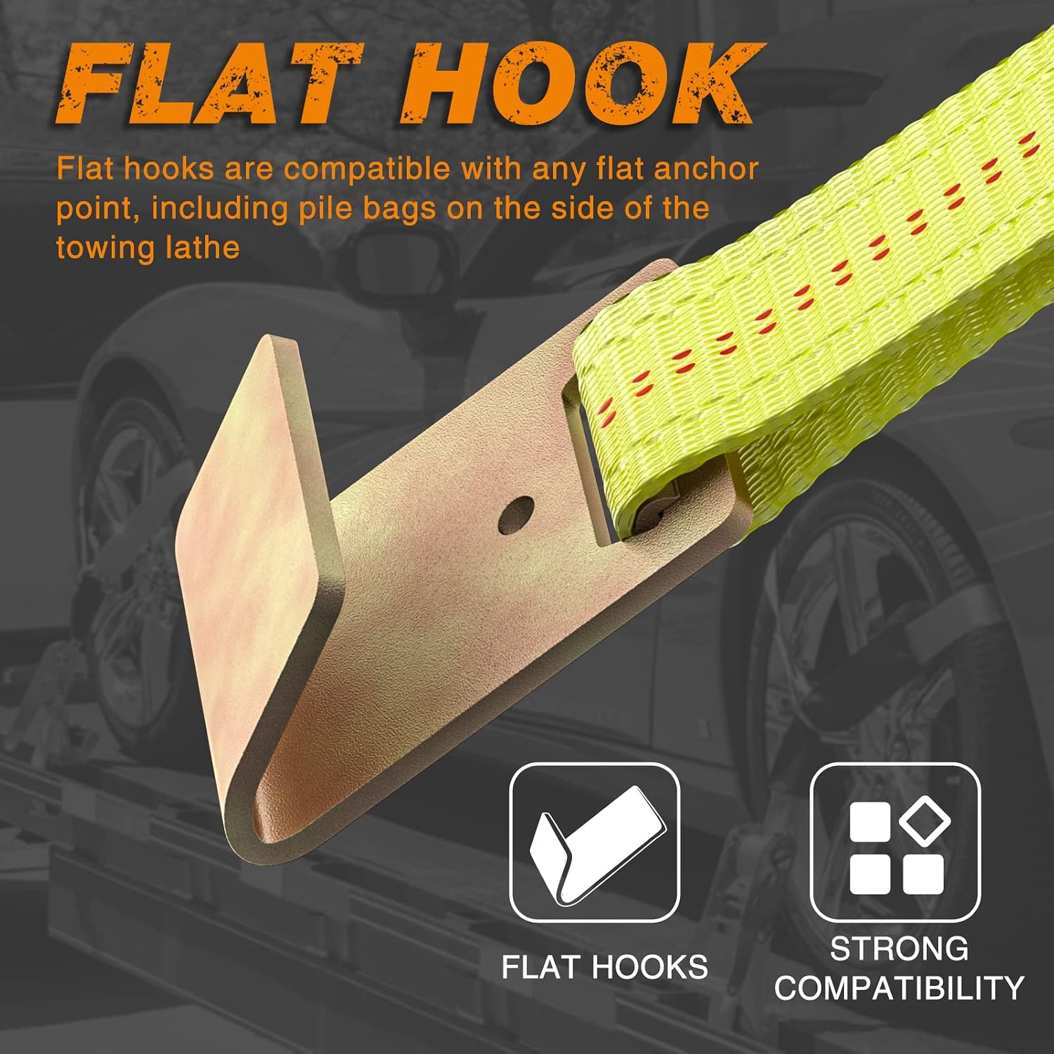 Car Hauler Tie Down Straps with Flat Hook 2inx10ft, Storage Bag | 10,000lbs Break Strength,4-Pack Heavy Duty Tire