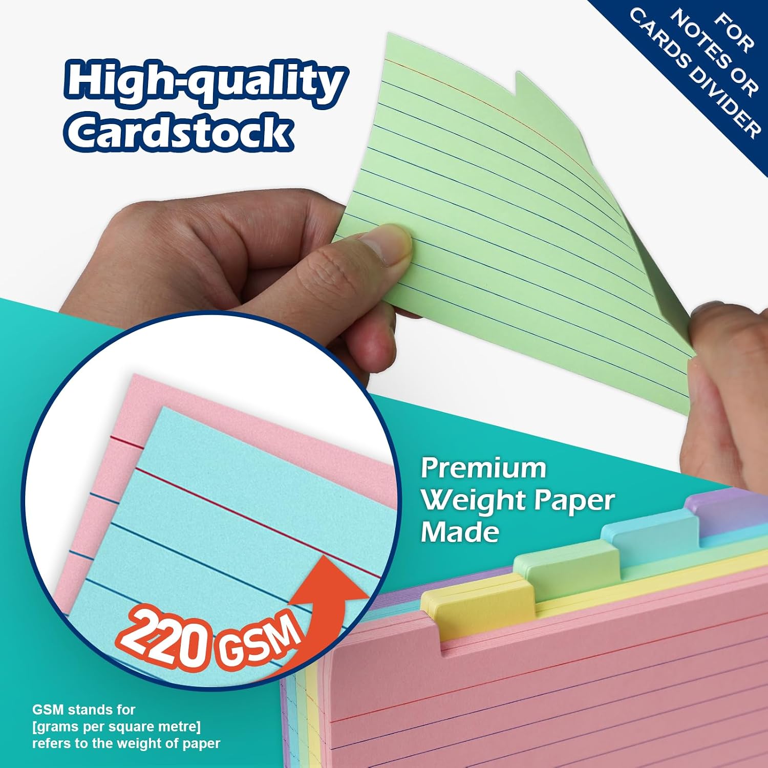4x6 Tabbed Index Card Dividers with Tabs Blank, White, 100 Pack | 4 x 6 Inch, Lined, 220 GSM Thick Paper, Alphabet or