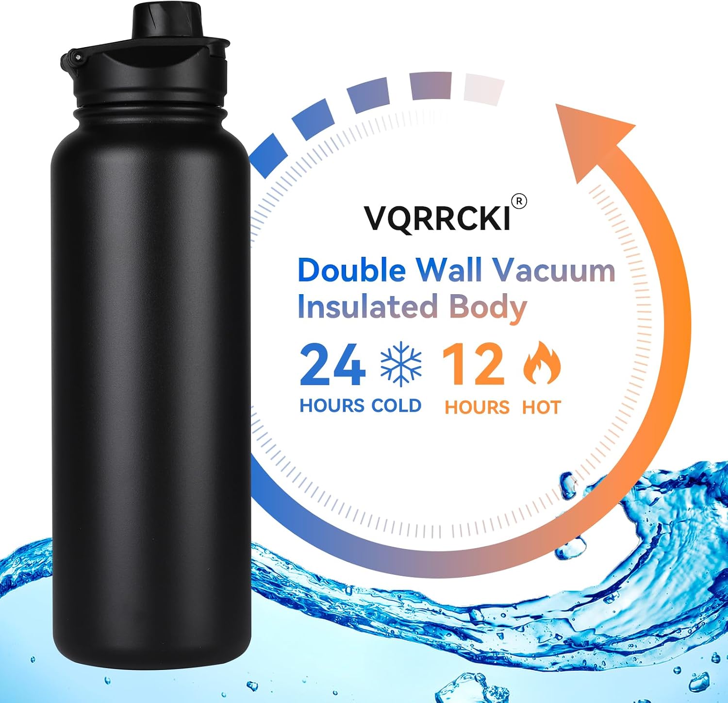 40 oz Insulated Water Bottle with Straw, Stainless Steel Sports Water Bottles with 2 Lids (Straw and Wide Mouth lid)