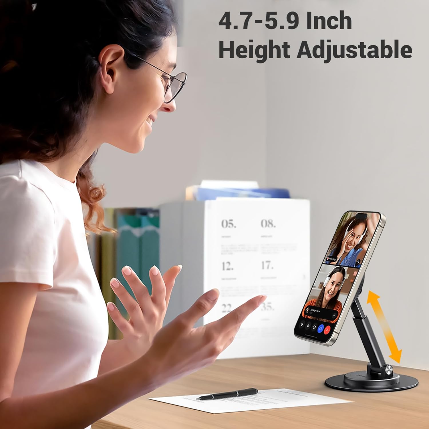 Magnetic Phone Stand for MagSafe, Height Adjustable iPhone Stand for Desk with 360° Rotation Compatible for iPhone 17