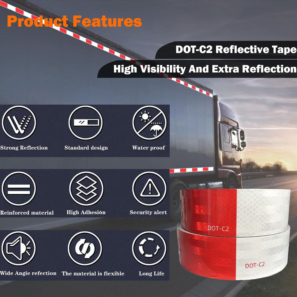 DOT-C2 Reflective Tape Wide 2" Red/White Conspicuity Tape High Visibility Safety Caution Warning Grade Strong