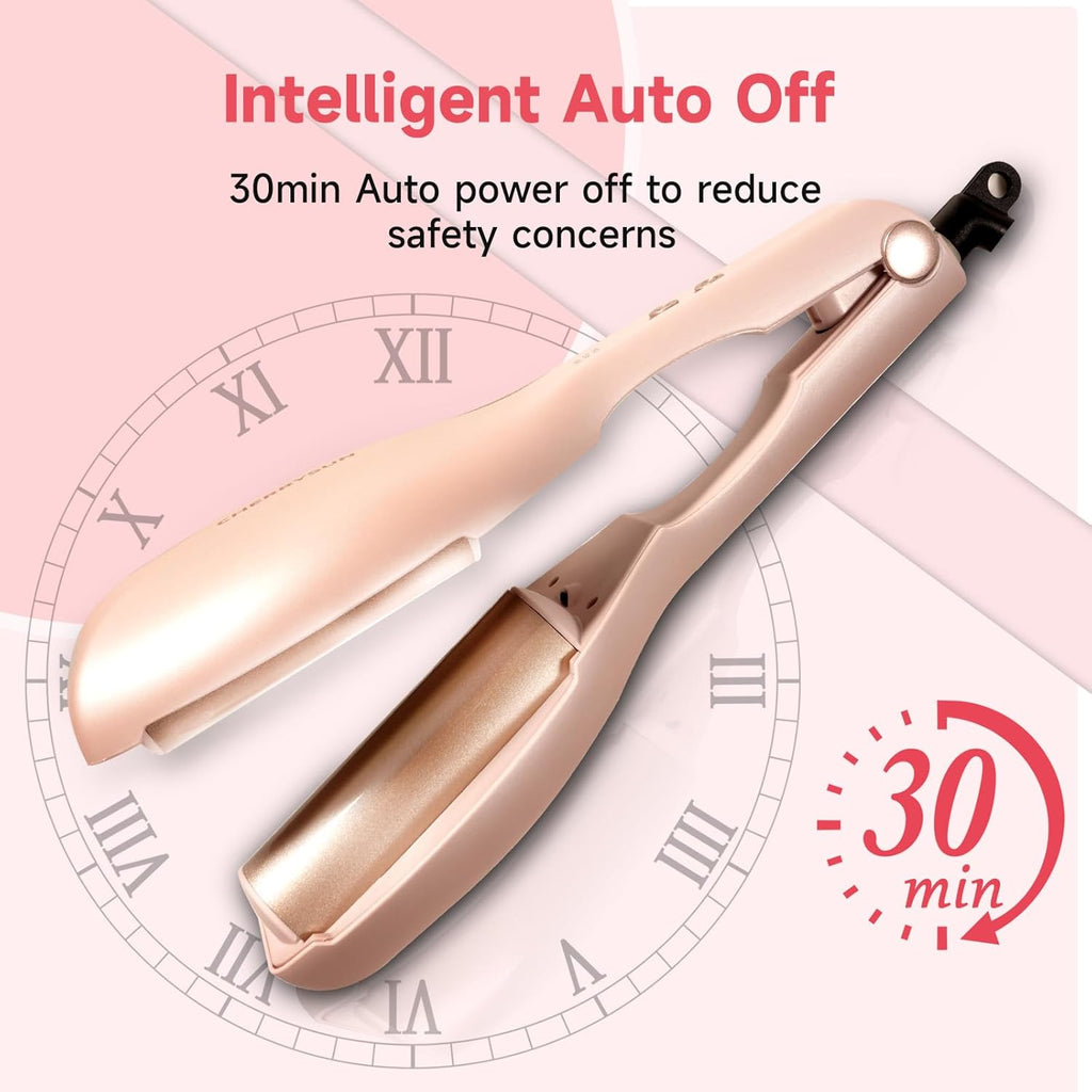 Hair Crimper Waver, 1.45" Dual Barrel S Waver for Beach Waves, Ceramic Curling Iron, Effortless Hair Waving Tool for