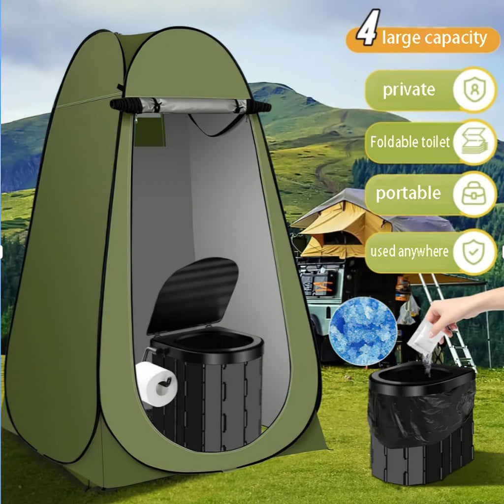 Portable Pop Up Privacy Tent with Camping Toilet, Outdoor Shower Shelter with Storage Bag, Ropes and Stakes