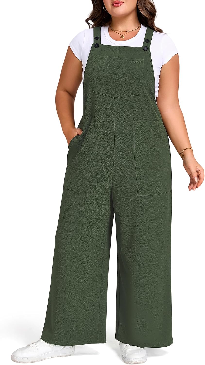 Plus Size Overalls for Women Loose Fit Adjustable Straps Jumpsuits with Pockets Bib Rompers Spring Summer