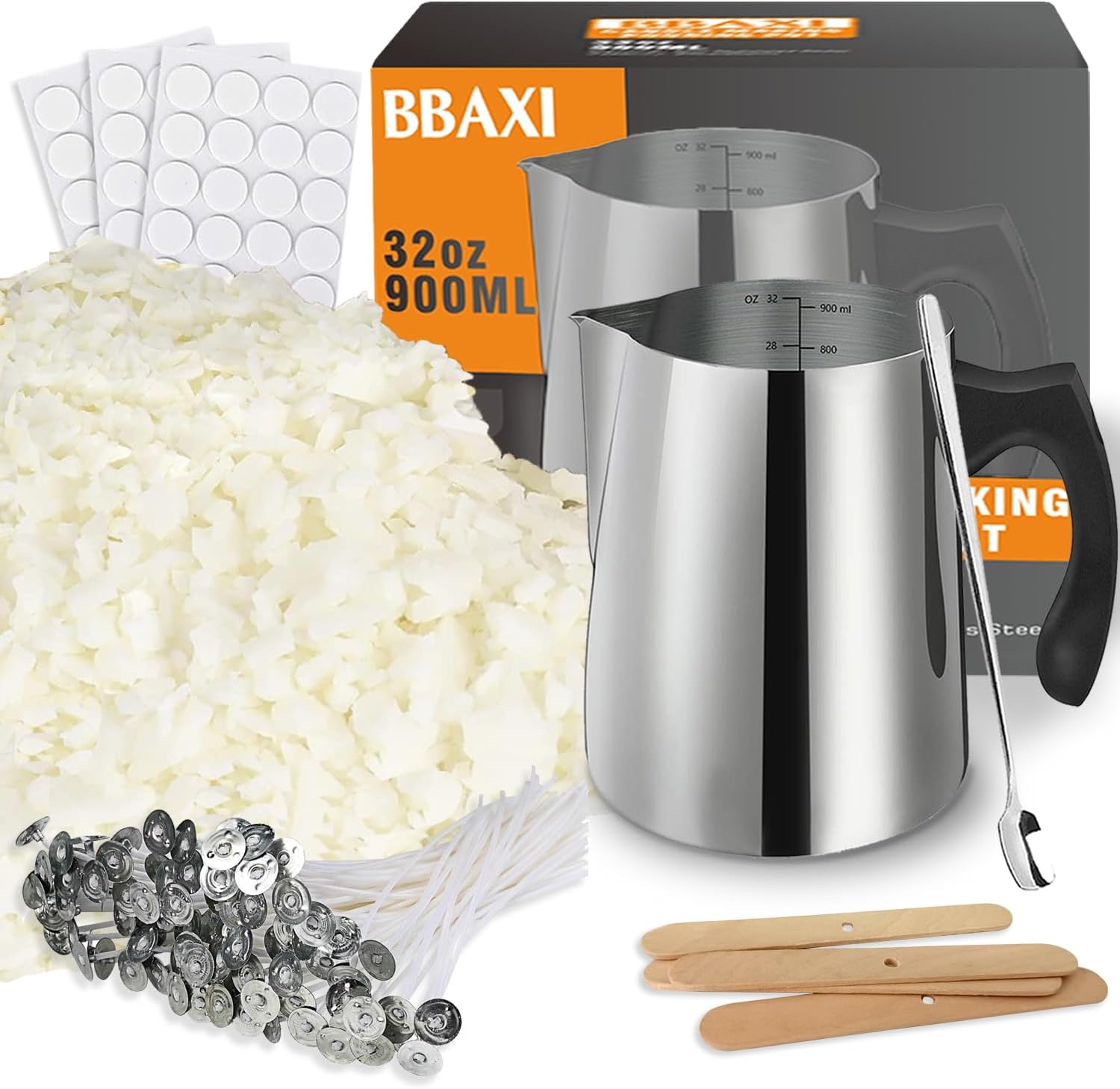 Candle Making kit - 32 OZ/900 ML Pouring Pot, 16 OZ Soy Wax | Candle Making Kit for Home Decor＆Gift,Wax Melting Pot