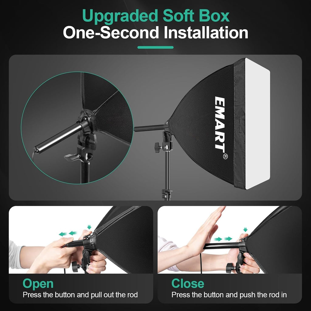 Softbox Photography Lighting Kit 2Pack 50W LED 16"x16" Pull Soft Box | 3000K-6000K LED Bulb with Remote/APP Control