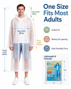 Rain Ponchos for Adults-4 Pack Reusable EVA Waterproof Rain Jackets, White