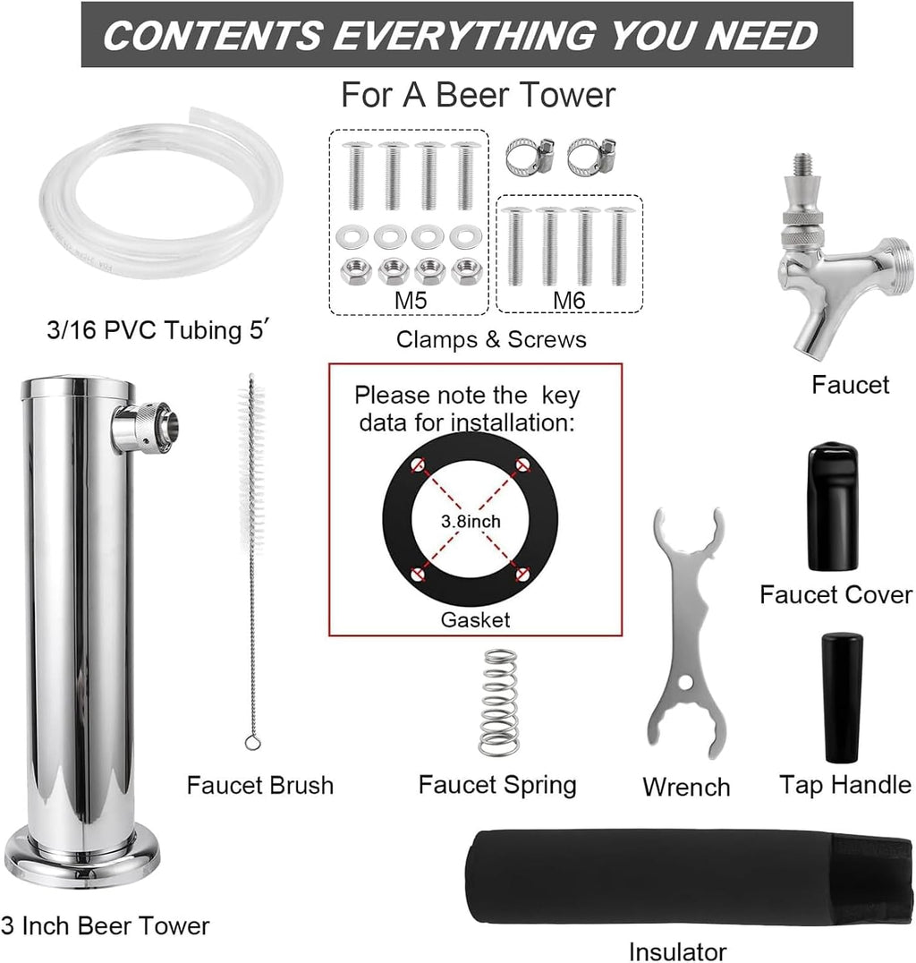 Single Kegerator Tap Tower, Stainless Steel Beer Tower Dispenser