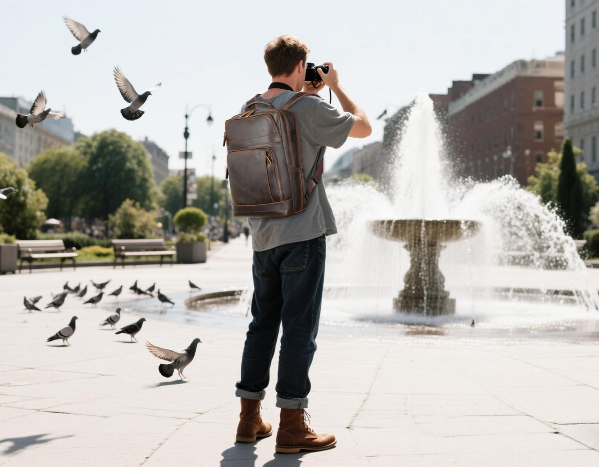 Brown Leather Laptop Backpack for Men 16 Inch Computer Work Bag