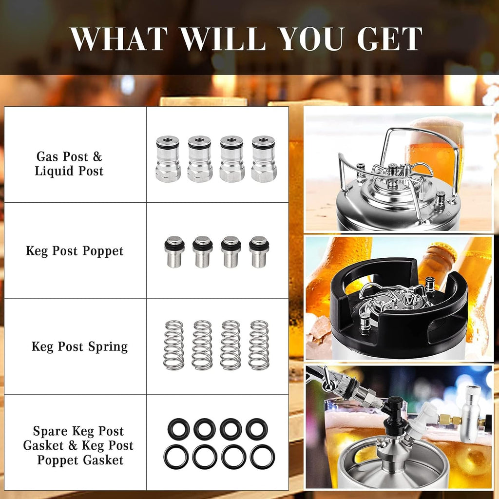 2 Pairs Ball Lock Keg Post – Homebrew Gas & Liquid Corny Keg Connectors | Stainless Steel, Standard 19/32"-18 Thread