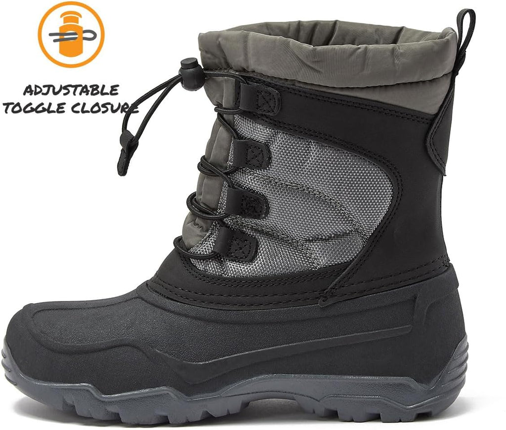 Kenji Snow Boots for Kids - Insulated Waterproof Winter Snow Boots for Boys and Girls - Black/Dark Grey