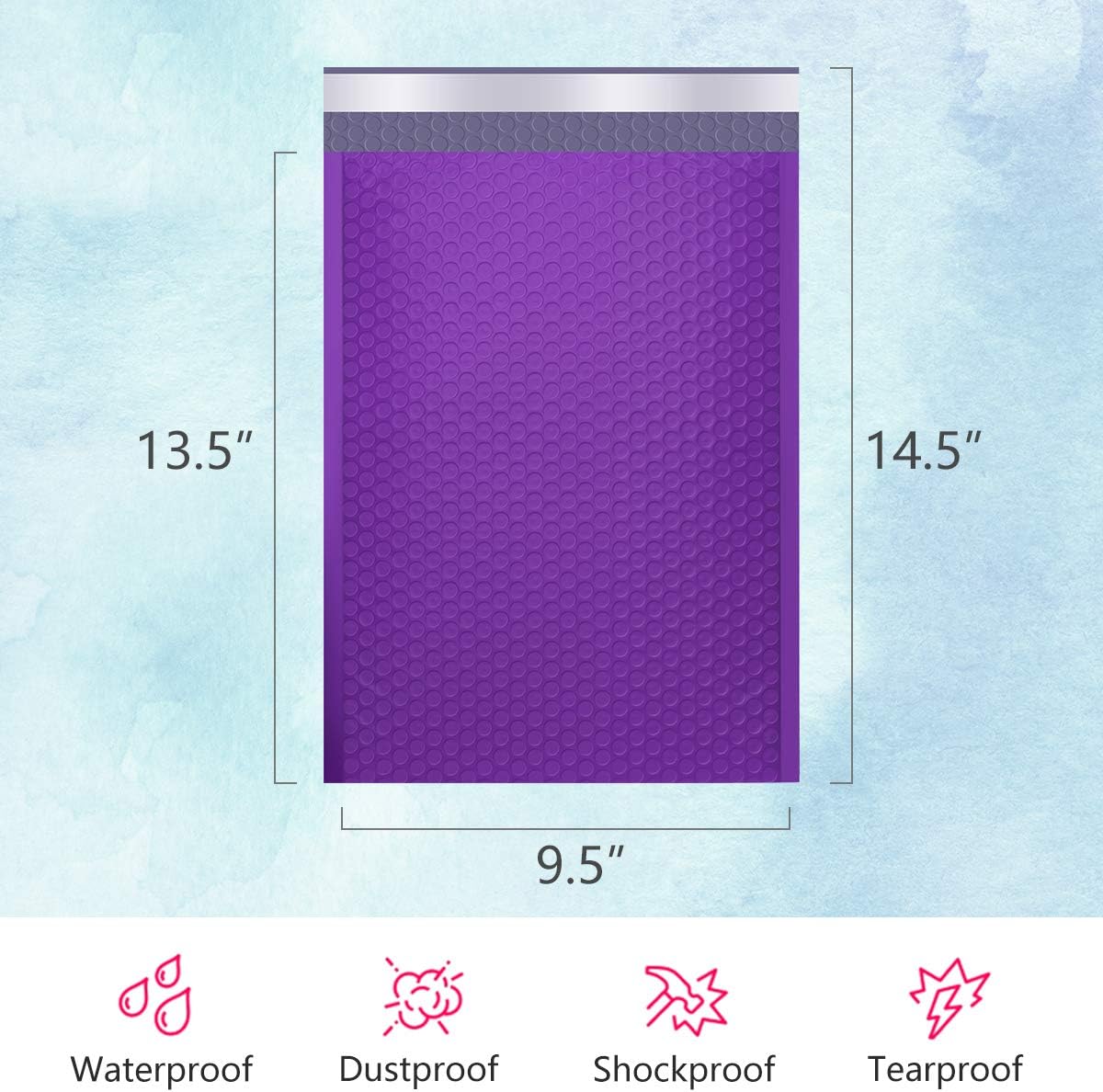 Bubble Mailers 9.5x14.5" 25 Pack Usable Size 9.5x13.5" Purple Padded