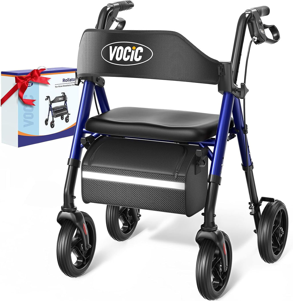 Walkers for Seniors, Z21 Rollator Walker with Seat Supports 350lb, 8" Big Wheels for All Terrain, Ergonomic Arc Seat