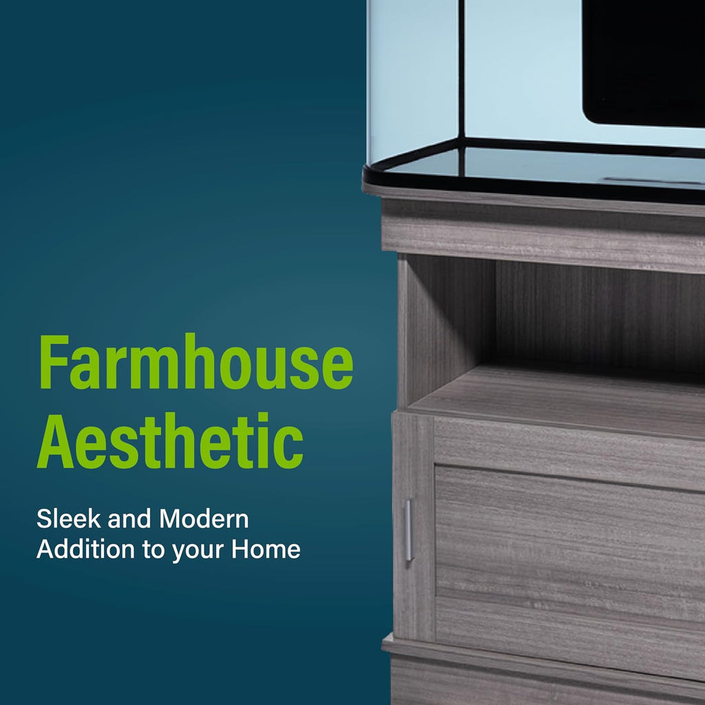 Aquarium Stand, 20 Gallons, Features Enclosed Storage Area, Display Area, Back Panel Cutout, Modern Farmhouse Look.
