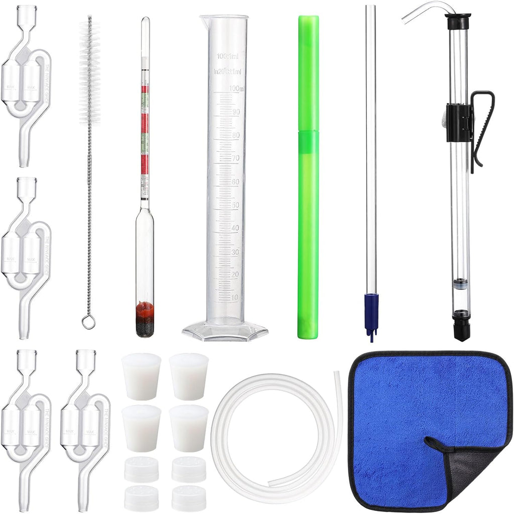 Wine Siphon Kit with Auto Pump, Bottling Wand, 4 Airlocks & Stoppers | Wine Making Supplies for Beer Kombucha Mead