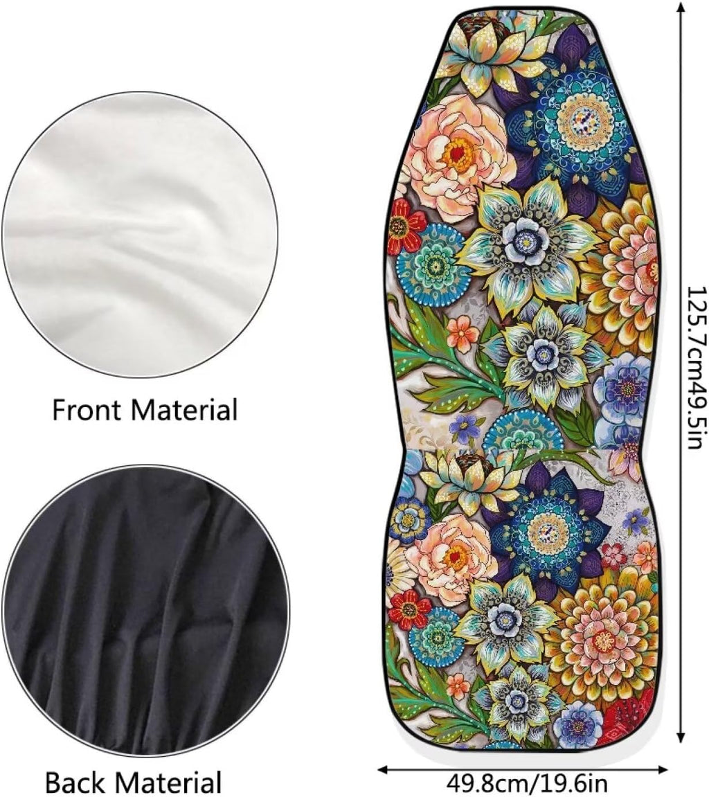 Boho Floral Front Car Seat Covers Set of 2 for Women, Universal Fit Bucket Seat Protectors for Cars, SUVs, Sedans and
