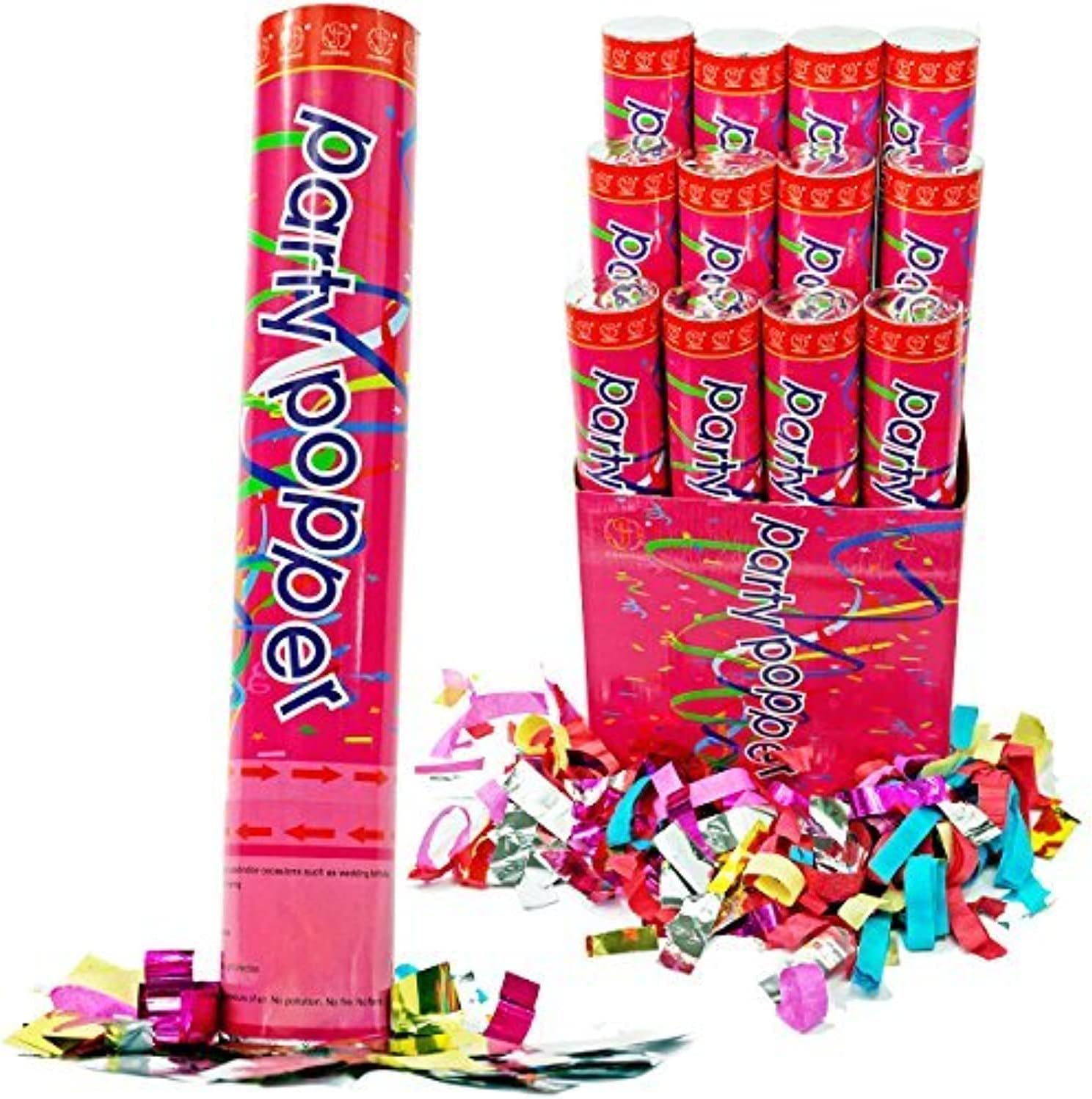 (12 Pack) Large (12 Inch) Confetti Cannons Air Compressed Party Poppers Indoor and Outdoor Safe Perfect For Any Party