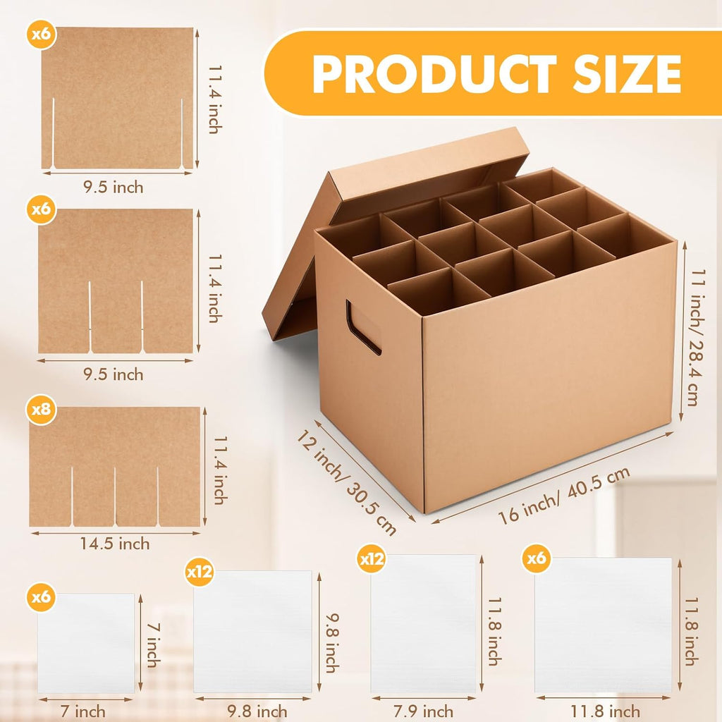 2 Sets Kitchen Moving Boxes with Divider Kits for Dish Wine Glass