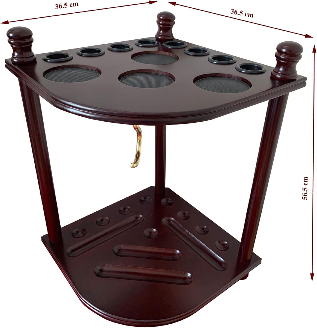 Pool Cue Rack Hold up to 8 Sticks & Billiard Accessories. Floor Stand Pool Cue Stick Holder Made of 100% Solid