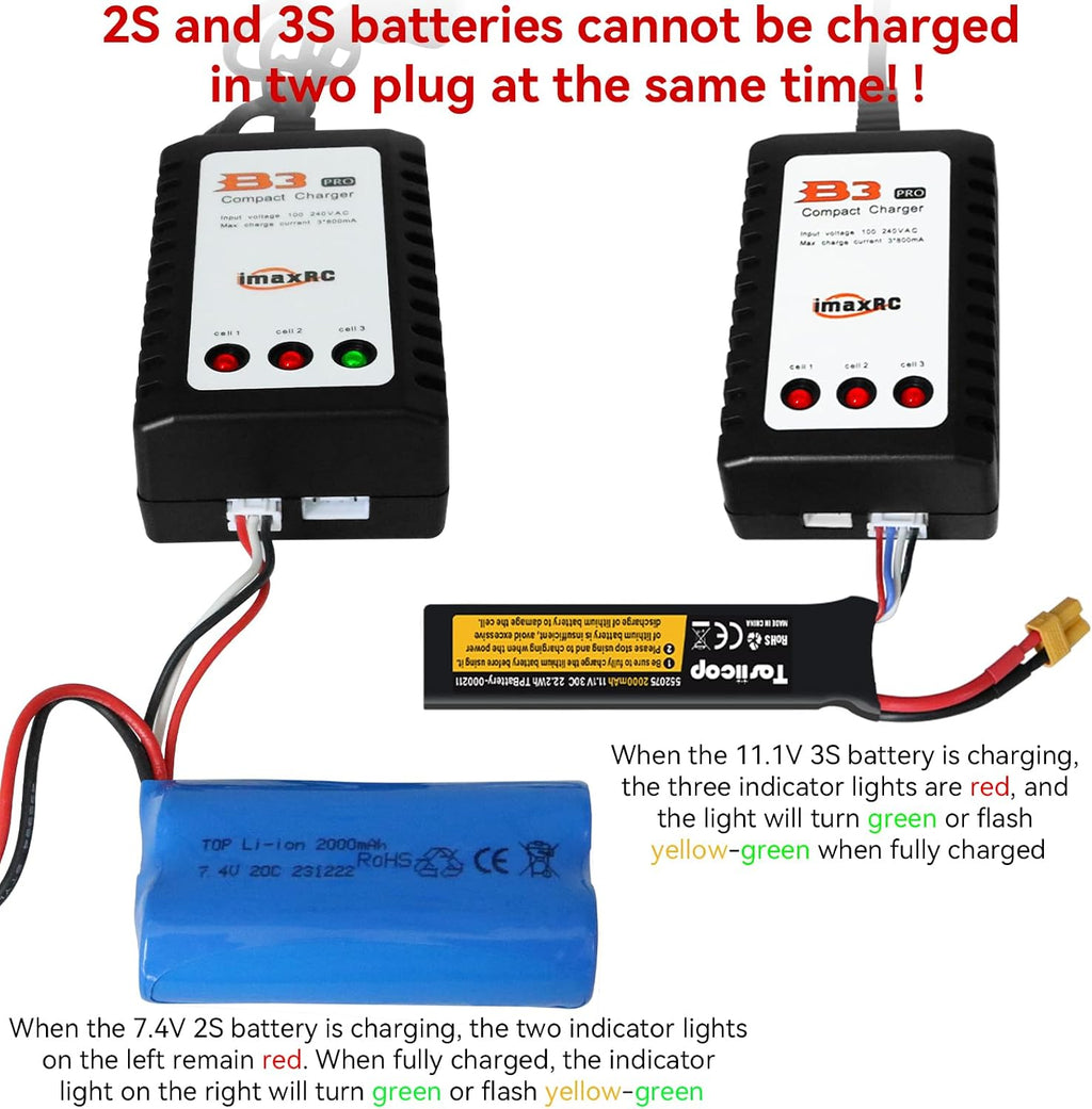 B3 Lipo Battery Charger - 2S 3S RC Balance Chargers AC 7.4-11.1V 10W with XH3P XH4P Plug for RC Car Batteries Drone