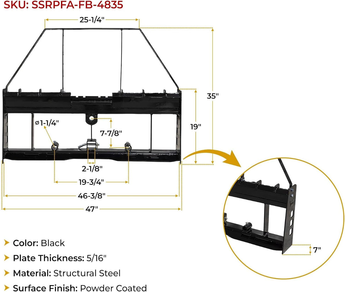 47" Skid Steer Pallet Fork Frame Quick Attachment for Loaders, Quick Tach Tractor, and 48" Forks Blades - 4,000lbs