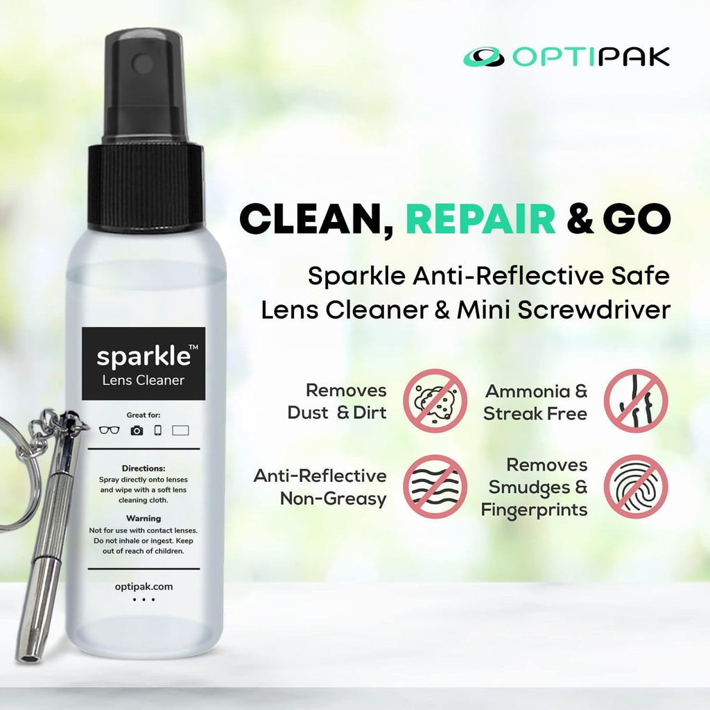 Sparkle Anti-Reflective Safe Lens Cleaner & Repair Kit – (2) 1oz Glasses Cleaner Spray, (2) Microfiber Cloth &