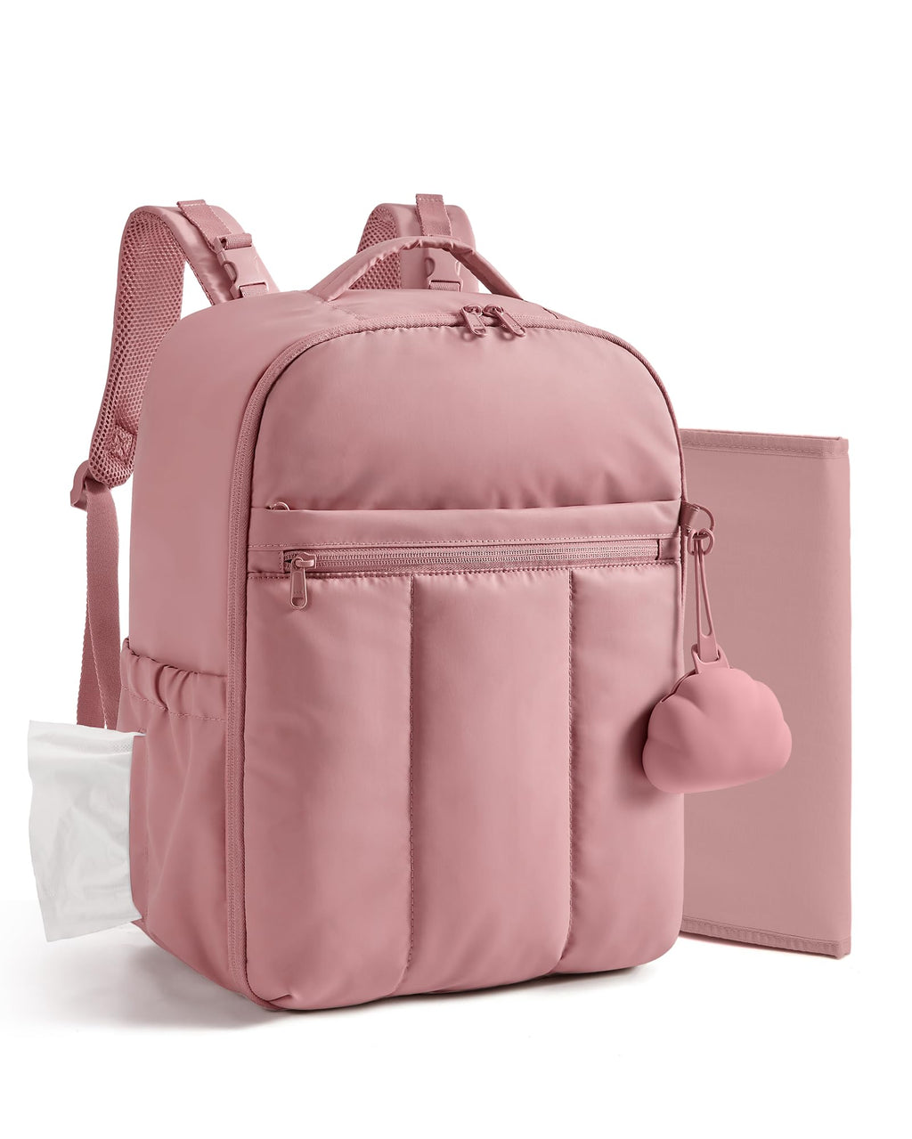 Diaper Backpack with Insulated Pockets & Changing Pad,Dark Pink