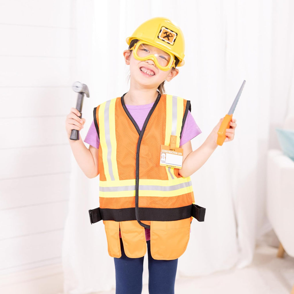 Melissa & Doug Construction Costume, Pretend Play Dress Up Set (6-Pc) Tools, Vest & Accessories, Role Play Toys for