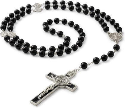 Rosary Beads Catholic for Women - Rosary Necklace for Women with Pearl Beads - Medal Cross Saint Benedict Rosary for