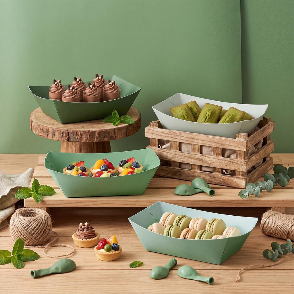 120 Pack 2lb Party Paper Food Boat Trays, Gradient Sage Green