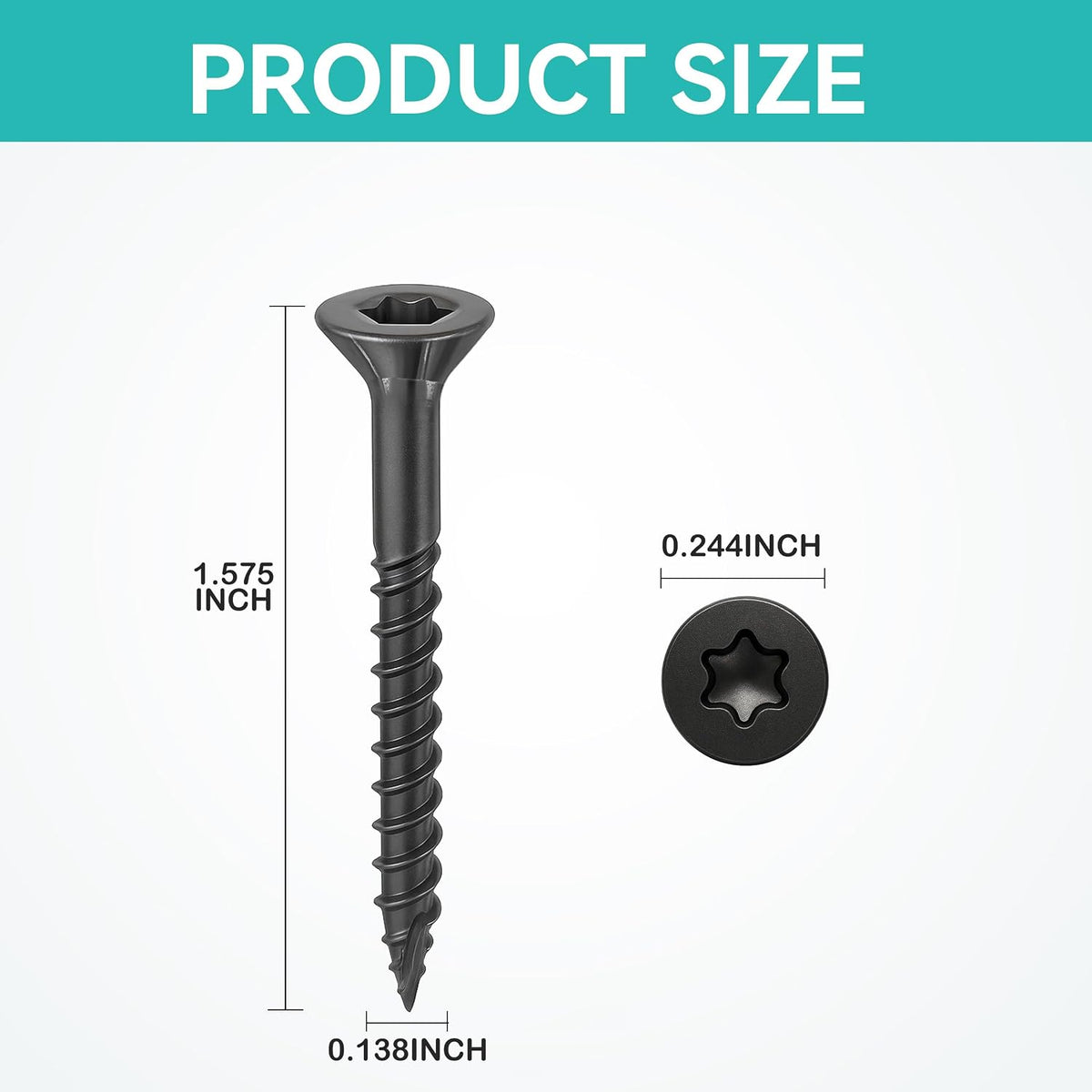 Wood Screws Black #6 × 1-1/2 inch Torx Star Drive Deck Screws Flat Head M3.5 × 40 Countersunk T10 Self Tapping Thread